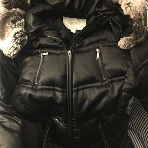 Down filled puffer cost with faux fur hood